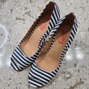 Michael Kors‎ Striped Peep Toe Cork Heels, Women's Shoes, Size 8.5M, Classic